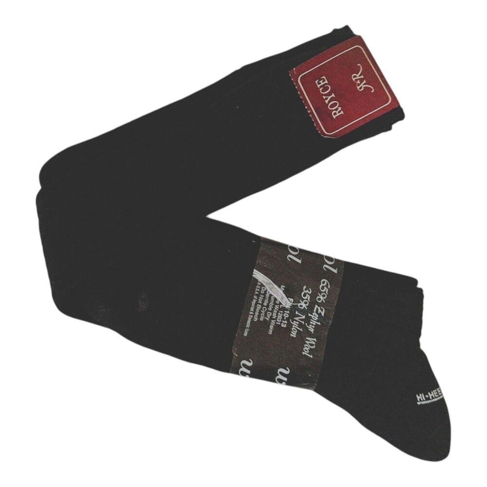 VTG ROYCE Zephyr Wool Men's Dress Socks Black 10-13 Made in USA NEW
